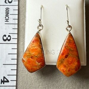 925 Sterling Silver Orange Stone Drop Earrings